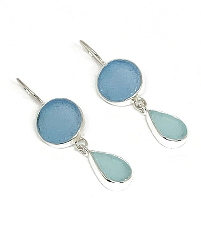 Shades of Aqua Sea Glass Double Drop Earrings