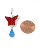 Red Cinnabar Butterfly with Turquoise Stained Glass Double Drop Earrings
