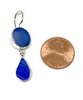 Round Blue and Textured Cobalt Drop Sea Glass Double Drop Earrings