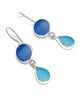 Blue with Aqua Sea Glass Double Drop Earrings