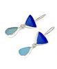 Cobalt & Bright Aqua Sea Glass Double Drop Earrings