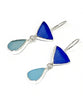 Cobalt & Bright Aqua Sea Glass Double Drop Earrings
