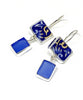 Bold Blue & Gold Flower Vintage Pottery with Blue Sea Glass Double Drop Earrings