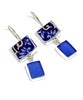 Bold Blue & Gold Flower Vintage Pottery with Blue Sea Glass Double Drop Earrings
