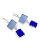 Denim Blue & Textured Cobalt Sea Glass Double Drop Earrings