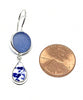 Steel Blue Sea Glass with Blue & White Floral Vintage Pottery Double Drop Earrings