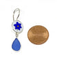 Cobalt Blue Flower Vintage Pottery with  Blue Sea Glass Double Drop Earrings