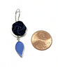 Carved Purple Gold Stone Flower with Blue Sea Glass Leaf Double Drop Earrings