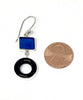 Dark Aqua & Black Glass Donut Stained Glass Double Drop Earrings