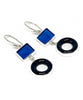 Dark Aqua & Black Glass Donut Stained Glass Double Drop Earrings
