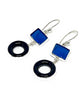Dark Aqua & Black Glass Donut Stained Glass Double Drop Earrings
