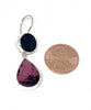 Black Stained Glass with Pink & Black Fused Glass Double Drop Earrings