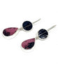 Black Stained Glass with Pink & Black Fused Glass Double Drop Earrings