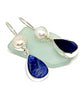 Dark Blue Mother of Pearl with Pearl Double Drop Earrings
