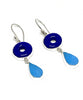 Cobalt Glass Donut & Turquoise Stained Glass Double Drop Earrings