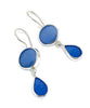 Dark Blue & Cobalt Sea Glass Double Drop Earrings