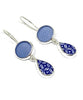 Steel Blue Sea Glass with Blue & White Graphic Vintage Pottery Double Drop Earrings