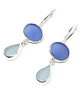 Blue and Light Aqua Sea Glass Double Drop Earrings