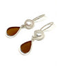 Brown Sea Glass with Pearl Earrings Double Drop Earrings