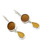 Round Light Brown and Amber Drop Sea Glass Double Drop Earrings