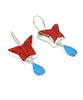 Red Cinnabar Butterfly with Turquoise Stained Glass Double Drop Earrings