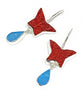 Red Cinnabar Butterfly with Turquoise Stained Glass Double Drop Earrings