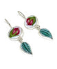 Red Rosebud and Green Leaf Vintage Pottery Double Drop Earrings