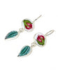 Red Rosebud and Green Leaf Vintage Pottery Double Drop Earrings