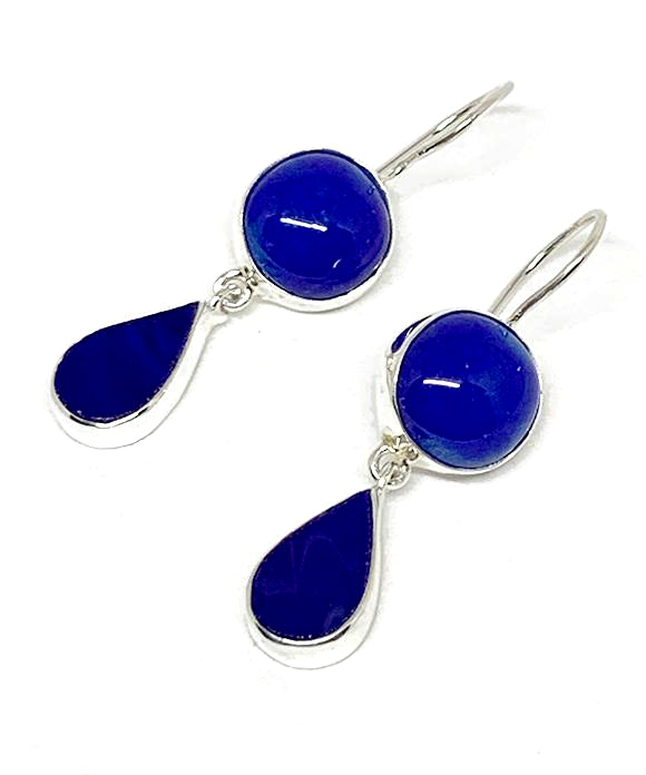 Cobalt Fused Glass with Dark Cobalt Stained Glass Double Drop Earrings