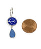 Cobalt Blue Leaf Patterned Vintage Pottery with Blue Sea Glass Double Drop Earrings
