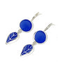 Cobalt Sea Glass with Blue & White Vintage Pottery Leaf Double Drop Earrings