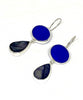 Cobalt Sea Glass & Dark Blue Mother of Pearl Double Drop Earrings