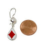 Red Diamond Playing Card Vintage Pottery with Pearl Double Drop Earrings