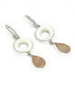White Glass Donut & Iridescent Peach Stained Glass Double Drop Earrings