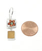 Orange Flower Vintage Pottery with Dark Amber Sea Glass Double Drop Earrings