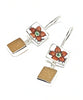 Orange Flower Vintage Pottery with Dark Amber Sea Glass Double Drop Earrings