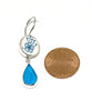 Blue Flower Vintage Pottery with Textured Turquoise Stained Glass Double Drop Earrings