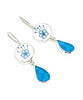 Blue Flower Vintage Pottery with Textured Turquoise Stained Glass Double Drop Earrings