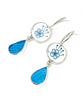 Blue Flower Vintage Pottery with Textured Turquoise Stained Glass Double Drop Earrings