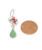 Dark Pink & Yellow Flower Vintage Pottery with Soft Green Sea Glass Double Drop Earrings