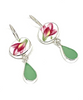 Dark Pink & Yellow Flower Vintage Pottery with Soft Green Sea Glass Double Drop Earrings