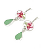 Dark Pink & Yellow Flower Vintage Pottery with Soft Green Sea Glass Double Drop Earrings