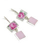 Pink Rose Vintage Pottery with Pink Stained Glass Double Drop Earrings