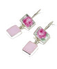 Pink Rose Vintage Pottery with Pink Stained Glass Double Drop Earrings