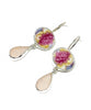 Pink & Yellow Flower Vintage Pottery with Pink Sea Glass Double Drop Earrings