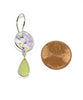Soft Lavender Flower Vintage Pottery with Lime Green Sea Glass Double Drop Earrings
