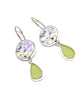Soft Lavender Flower Vintage Pottery with Lime Green Sea Glass Double Drop Earrings