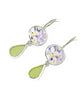 Soft Lavender Flower Vintage Pottery with Lime Green Sea Glass Double Drop Earrings