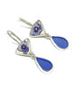 Blue Flower Vintage Pottery with Denim Blue Sea Glass Double Drop Earrings