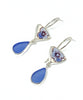 Blue Flower Vintage Pottery with Denim Blue Sea Glass Double Drop Earrings